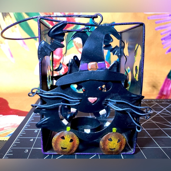 Vintage Folk Art Metal Halloween Candle Holder - Picture 2 of 9